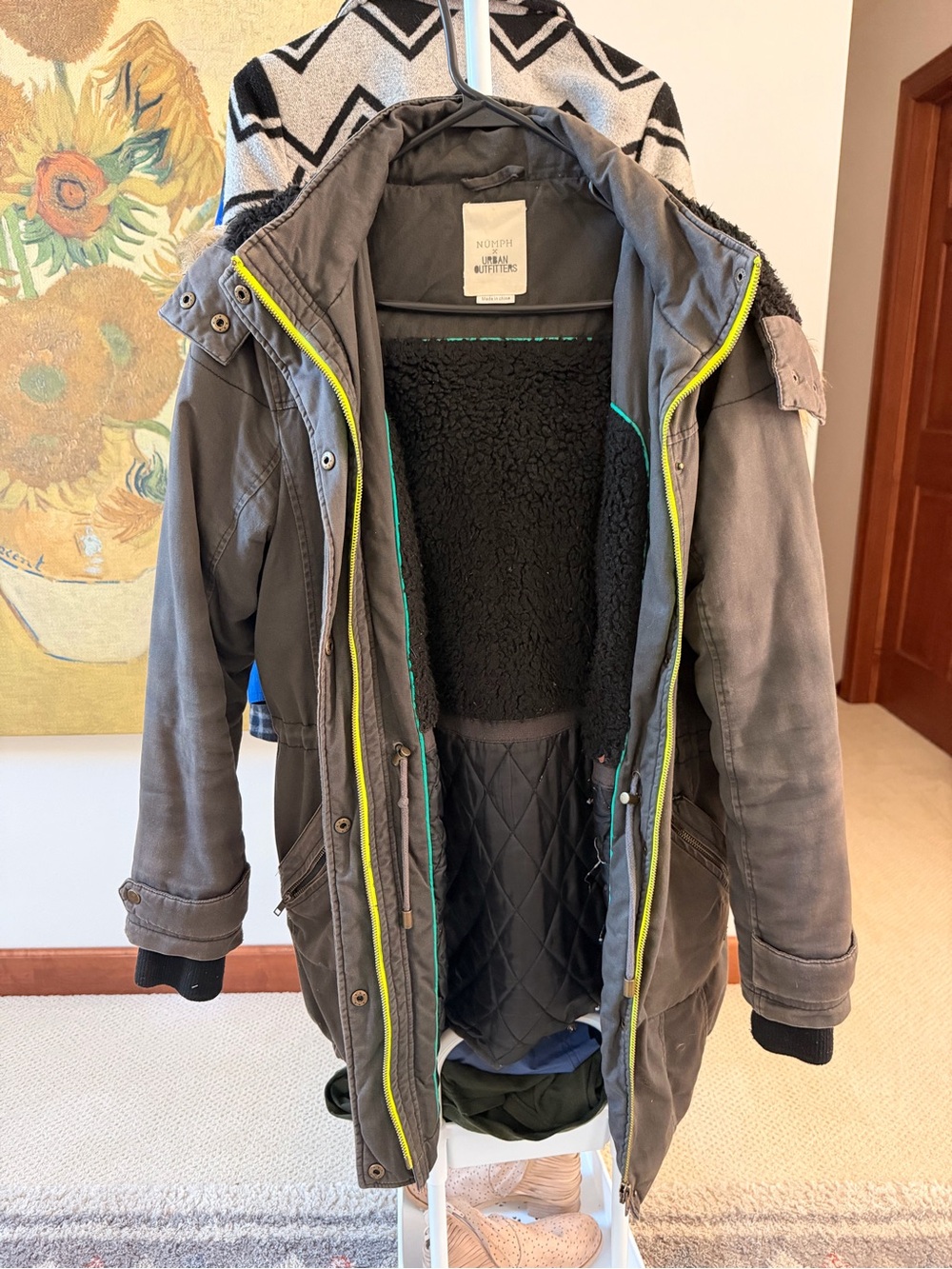 Urban Outfitters Gray/Brown Winter Chore Coat with Yellow Trim